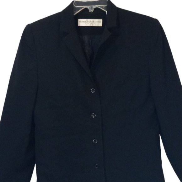 Valerie Stevens Blazer Sz Petite 8 Black 4 button up Lined Stretch EUC Career - Picture 5 of 8